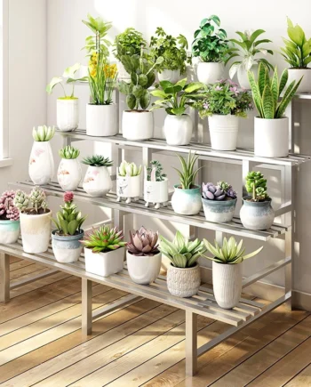 Stainless Steel Flower Rack Succulents Holder Plant Rack Ladder Flower Pot Rack for Indoor Outdoor Balcony