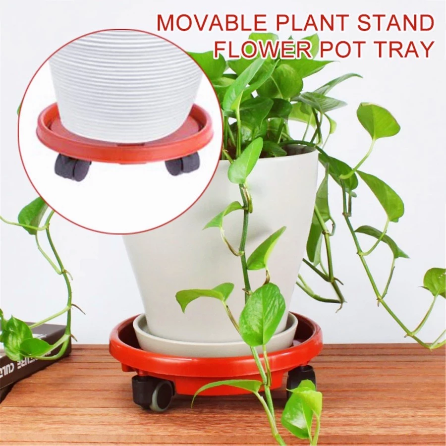 Universal Flowerpots Bottom Tray Moveable Wheels Heavy Duty Plastis Round Garden Plants