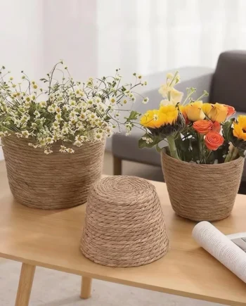 Flower Pot Basket, Planter Basket Rattan Straw Grass Woven Flowerpot, For Garden Terraces Furniture Decoration