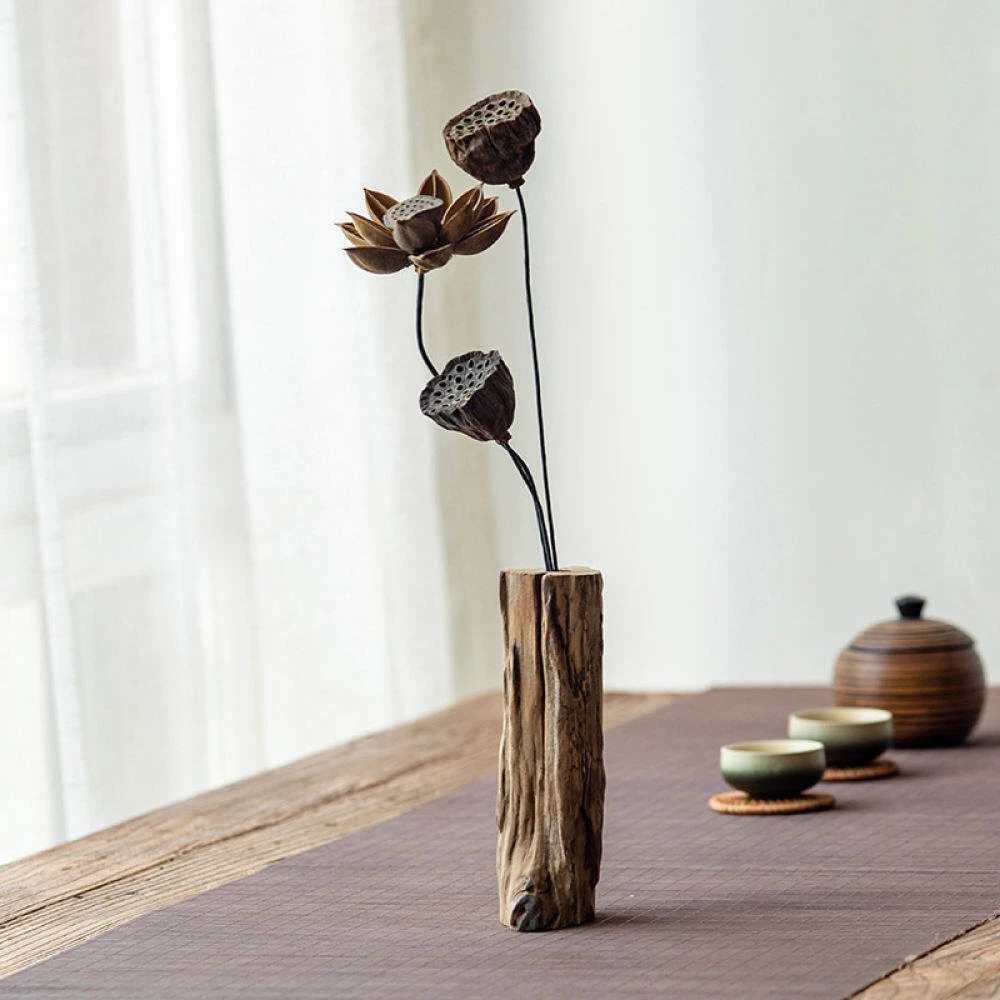 Rustic Wooden Vase丨Natural Solid Wood Log Flower Pot for Living Room, Office, Café, Home Decoration