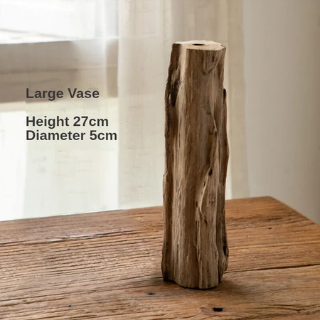 Rustic Wooden Vase丨Natural Solid Wood Log Flower Pot for Living Room, Office, Café, Home Decoration