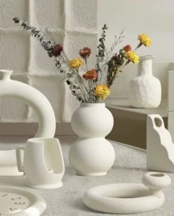Big 4 Home Ins Style Nordic Plastic Vase Flower Pot White Unique Vase Minimalist Vase Tabletop Ornament Desktop Decor