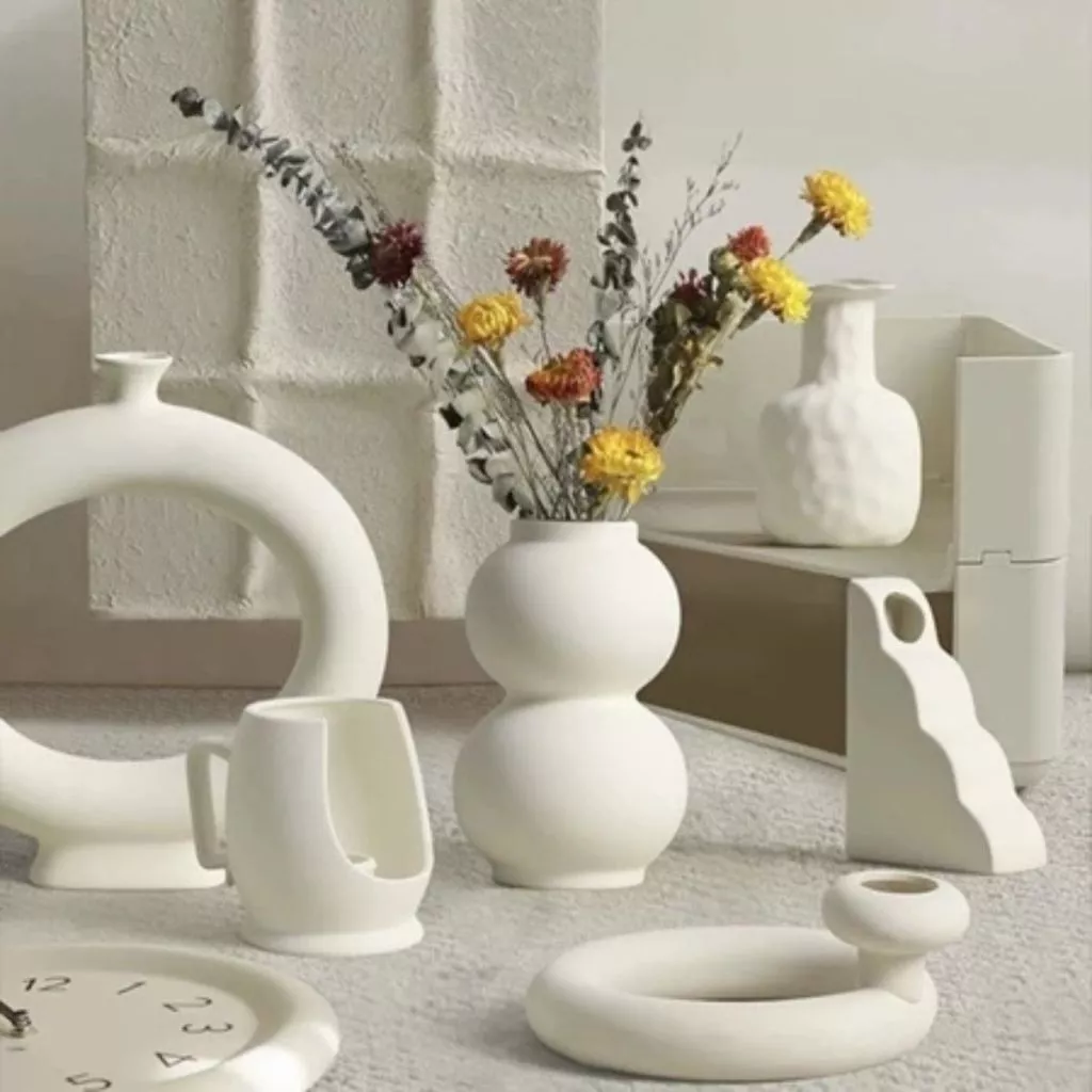 Big 4 Home Ins Style Nordic Plastic Vase Flower Pot White Unique Vase Minimalist Vase Tabletop Ornament Desktop Decor