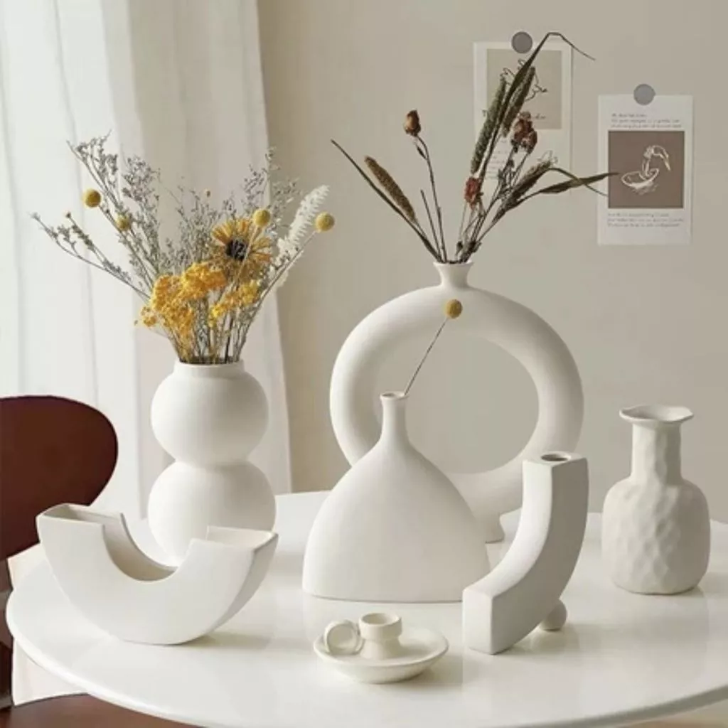 Big 4 Home Ins Style Nordic Plastic Vase Flower Pot White Unique Vase Minimalist Vase Tabletop Ornament Desktop Decor