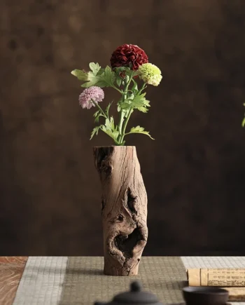 Rustic Wooden Vase丨Natural Solid Wood Log Flower Pot for Living Room, Office, Café, Home Decoration