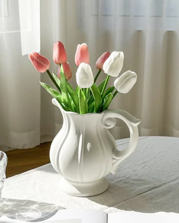 Ceramic Vase with Handle Pitcher Vase Home Decor Pottery Vase Flower Vase Clay for Living Room